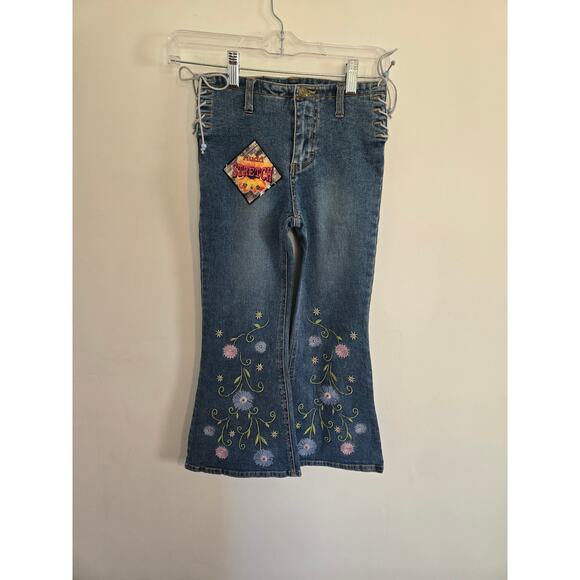 Vintage Mudd y2k lace up jeans size 7 juniors embroidered boho blue bell bottoms